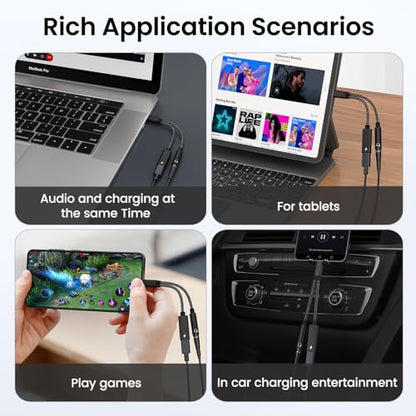 2 Pack USB C to 3.5mm Headphone and Charger Adapter, 2 in 1 Hi-Res 32bit/384kHz Aux to USB C with Safe PD 60W Fast Charging Dongle Cable for iPhone 17/16, Galaxy S26/S25, Google Pixel 10/9, and more - color: Black-2 Pack