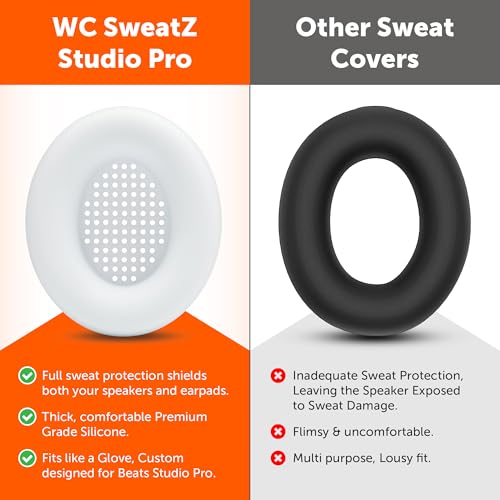 WC SweatZ Studio Pro - Patented Silicone Earpad Covers for Beats Studio Pro | Made by Wicked Cushions | Sweatproof & Easily Washable | White - color: White
