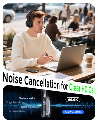 Bluetooth Headset, Wireless Headset with Mic for Work, Qualcomm Dongle, 5.4 Headsets with Microphone for Work, Wireless Noise Cancelling Headphones (Black)