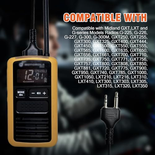 2 Pin M-Head Radio Headset, Over Ear Walkie Talkie Headset with Boom Mic, Compatible with Midland GXT LXT G Series GMRS Radios for Warehouse Security Industrial Use