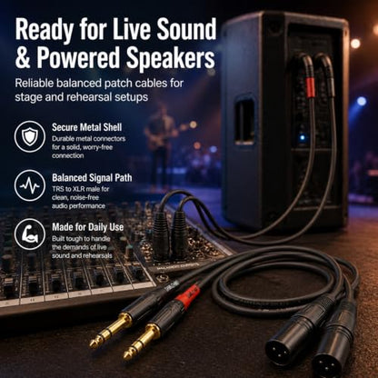 Sam&Johnny 1/4 TRS to XLR Male Cable 2-Pack, Balanced, 2ft | 20AWG Gold-Plated OFC Connectors | For Studio Monitor, Microphone, Karaoke, Amplifier, Guitar | Noise-Free Balanced Signal