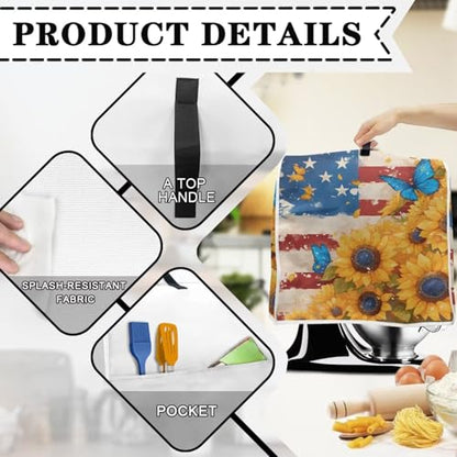 Mixer Cover with Pockets American Flag Sunflower Stain Resistant Dustproof Washable Kitchen Mixer Accessories Coffee Maker Cover - color: American Flag Sunflower-, size: L