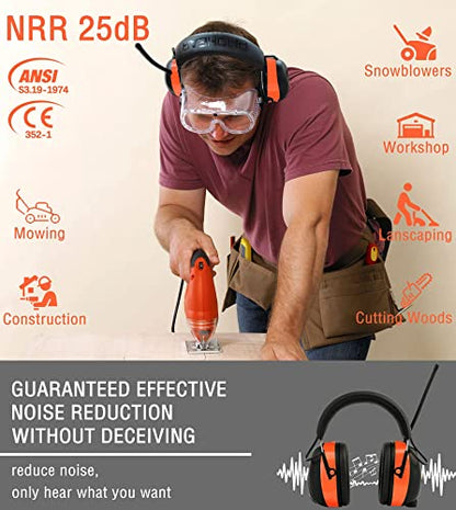 PROHEAR 033 2.0 Upgraded Bluetooth Hearing Protection AM FM Radio Headphones - 31SNR Noise Reduction Ear Muffs with Long-Lasting Stable Rechargeable Battery - 50 Hrs for Mowing Snowblowing - Orange - color: Af/Fm+bluetooth-orange
