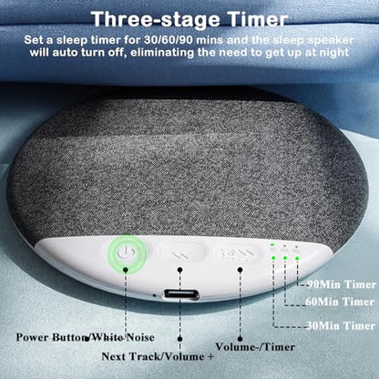 Bluetooth Pillow Speaker for Sleeping, Mini Portable Under Pillow Speaker with White Noise Timer Wireless Sleep Aid with Stereo Bass Private Sleep Headphones for Side Sleeper Adult Kid