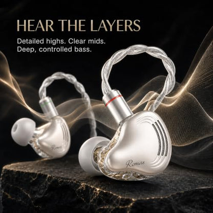 Rosmas Wired Earbuds with Mic, HiFi IEM Earphones SM10 Pro 5-Driver Hybrid in-Ear Monitors, 4BA+1DD Hybrid Driver System, Detachable 2-Pin Cable, 3.5mm Gaming Earphones for Music, Calls and PC - color: silver&3.5mm