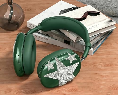 [4 in 1] Case Cover for AirPods Max 2/1 (2026/2024/2020) Ear Pad Case Cover/Headband Cover/Ear Cups Cover with Bling Star for Apple AirPods Max Headphones (Dark Green Star) - color: Dark Green Star