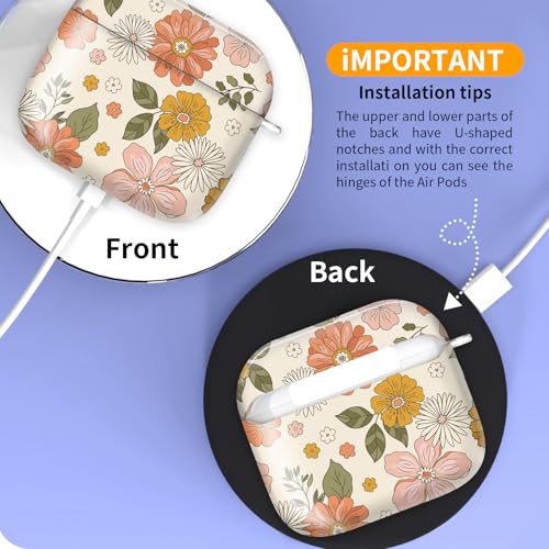 Cute Case Cover Compatible with AirPods 4th Generation 2024, Shockproof for Women & Girls with Cute Golden Round Buckle – Protective, Anti-Drop Design(Groovy Retro Boho Flower) - color: Groovy retro boho flower