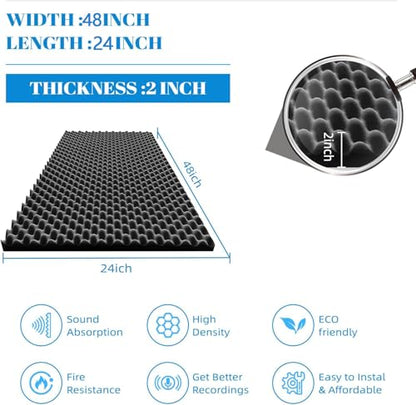 1 Pcs Sound Proof Foam Panels |48"×24"×2" Quick-Recovery Soundproof Wall Panels | High Density Sound Dampening Panels for Home Studio,(Black) - color: 1Pack Black
