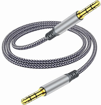 Henrety 3.5mm Nylon Braided Aux Cable (6.5ft/2m) - Male to Male Audio Auxiliary Cord for Headphones, Car, Home Stereos, Speaker, iPhone, iPad, iPod, Echo - Gray