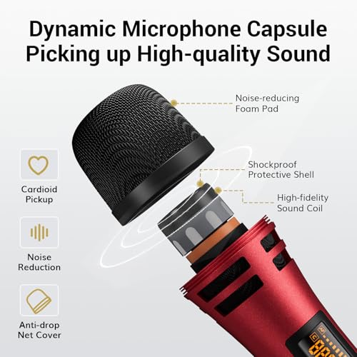TONOR Wireless Microphones System, Handheld Microfono Inalambrico, Red | 4x10 Channels Cordless Mics, 60 m/200FT UHF Range with Stable Signal Transmission for Karaoke Singing Party Church Wedding - style: 4 Handheld Mics Grey&Red