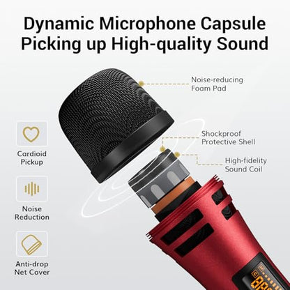 TONOR Wireless Microphones System, Handheld Microfono Inalambrico, Red | 4x10 Channels Cordless Mics, 60 m/200FT UHF Range with Stable Signal Transmission for Karaoke Singing Party Church Wedding - style: 4 Handheld Mics Grey&Red