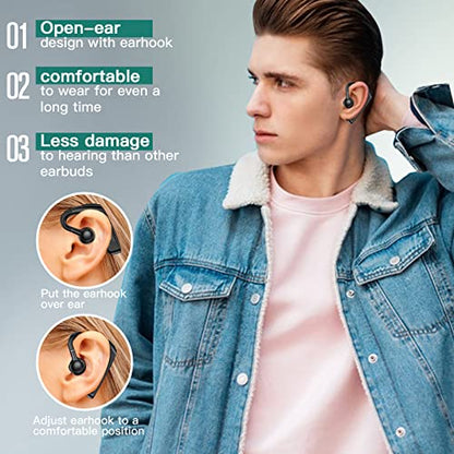Open Ear Headphones Wireless Bluetooth Single Bone Conduction Wireless Earbuds with Earhooks Bone Conduction Headphones Bluetooth Head Set Earphones IPX5 Waterproof Long Battery Life Earpiece Black - color: Black