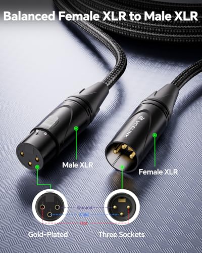 VCELINK XLR Cables 6ft 2 Packs, Male to Female XLR Microphone Cable | Gold-Plated 3-Pins Balanced Shieled Speaker Cable, AL & OFC Dual Shielded Balanced Mic Cord - style: 6 Feet