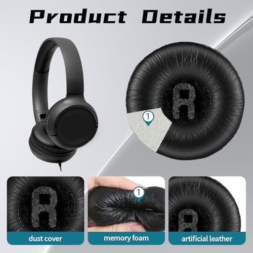 1 Pair Ear Pads and 1 Headband, Earpads Replacement Cushions for JBL Tune600 T500BT T450 T450BT JR300BT JR310BT Headphones (Not Suitable for Tune 600btnc) with Memory Foam, Soft Protein Leather - color: pads and headband - Black
