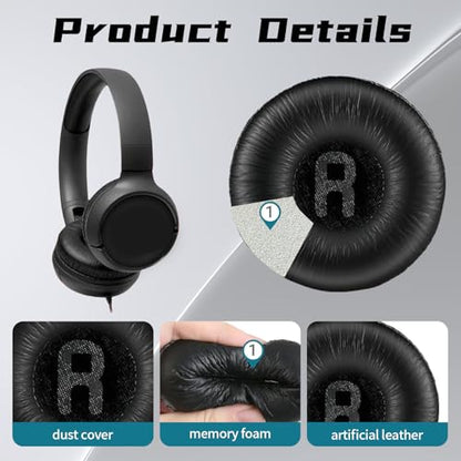1 Pair Ear Pads and 1 Headband, Earpads Replacement Cushions for JBL Tune600 T500BT T450 T450BT JR300BT JR310BT Headphones (Not Suitable for Tune 600btnc) with Memory Foam, Soft Protein Leather - color: pads and headband - Black