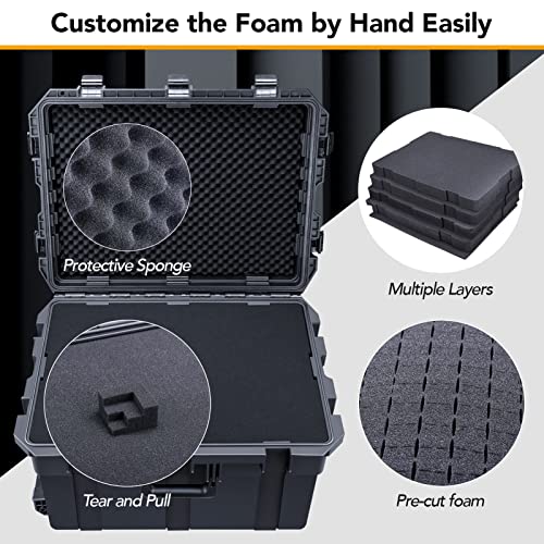 Lykus HC-6540 Hard Case with Wheels and Foam, Inner Size 23.0*16.54*14.17in | IP67 Waterproof, Pluckable Foam, Suitable for Cameras, Lenses, Electronic Equipment and More - size: HC-6540: 28.15x21.65x17.72 inch