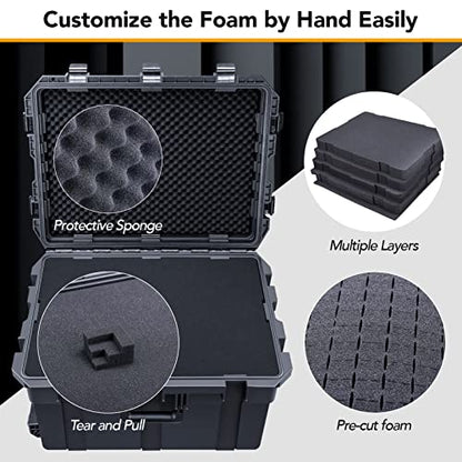 Lykus HC-6540 Hard Case with Wheels and Foam, Inner Size 23.0*16.54*14.17in | IP67 Waterproof, Pluckable Foam, Suitable for Cameras, Lenses, Electronic Equipment and More - size: HC-6540: 28.15x21.65x17.72 inch