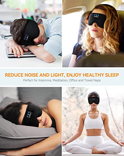 MUSICOZY 3D Sleep Headphones Bluetooth 5.4 Sleep Mask with HD Speakers | Soft Velvet Cotton Fabric, Blackout Design, Side Sleeper Comfort, Washable Style, 14 Hours Playtime, Travel Meditation Gifts - color: Deep Black