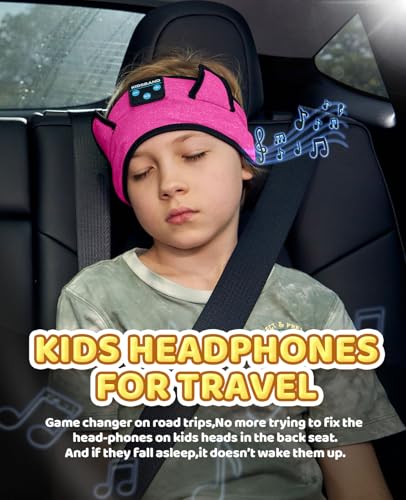 KIDSBAND Kids Headband Headphones, Baby Headphones, Wireless and Wired Playback 3.5 MM Jack for School, Foldable Adjustable Children Headset for Girls Boys,Kindle Tablet Cellphones Airplane Travel - color: RoseRed