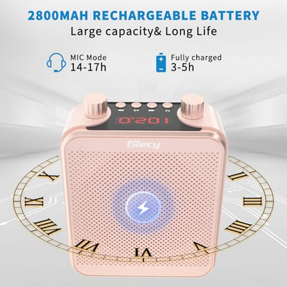 30W Portable Voice Amplifier with Wired Microphone Headset, 2800mAh Rechargeable PA System Speaker Personal Microphone Speech Power Amplifiers Loudspeaker for Teachers/Metting/Tour Guide - color: Pink Rose