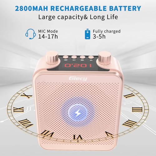 30W Portable Voice Amplifier with Wired Microphone Headset, 2800mAh Rechargeable PA System Speaker Personal Microphone Speech Power Amplifiers Loudspeaker for Teachers/Metting/Tour Guide - color: Pink Rose