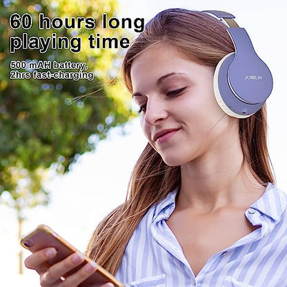 JOMILIN B9 Wireless Headphones Over-Ear, 60 Hours Playtime Lightweight Folding Hi-fi Stereo Bass Bluetooth Headset with Mic, Volume Control Headphones for iPad/Travel/Tablet/PC (Purple) - color: Purple