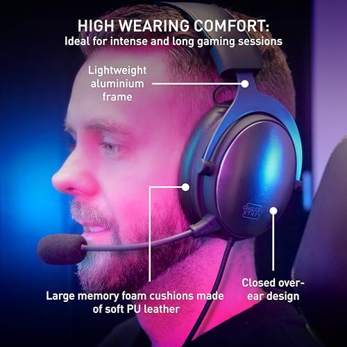 H1, Professional Gaming Headset, Optimized for Esports, Large Ear Cushions with Memory Foam, 2 Interchangeable Microphones, Incl. Sound Card, Black