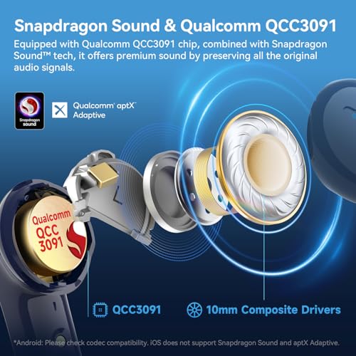 EarFun Air Pro 4 Adaptive Hybrid Noise Canceling Wireless Earbuds, 6 Mics | Qualcomm Snapdragon Sound, aptX Lossless, LDAC Hi-Res Audio, 52H Playtime, Bluetooth 5.4, In-Ear Detection, Royal Blue - color: Royal Blue