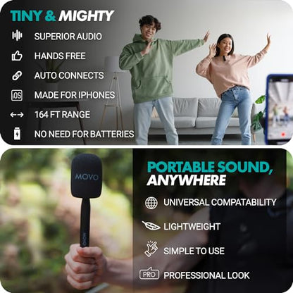 Movo WireL Mini DI-Duo Wireless Microphone for iPhone Podcast Equipment Bundle with WMX-HM Handle/Desktop Mic Stand - Wireless iPhone Mics for Podcasting, Interviews, and Content Creation - size: Lightning