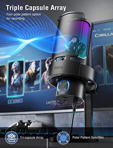 FIFINE A8 Plus USB Gaming Condenser Microphone with 4 Polar Patterns for PC - size: A8PLUS-Desktop