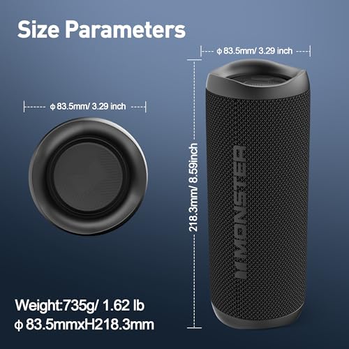 Monster Bluetooth Speaker, Wireless Portable Outdoor Bluetooth Speakers, 60W True Wireless Stereo IPX8 Waterproof, Dual PairingBluetooth 5.4 Built-in Mic, Black