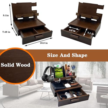 VEIYAILU Gifts for Men Women Him Husband Son Boyfriend Birthday Nightstand Organizer Wood Phone Docking Station Birthday Gifts (Deep Walnut) - color: Deep Walnut