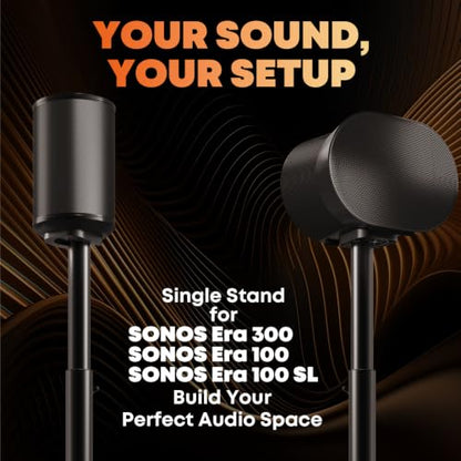 Single Speaker Stand for Sonos Era 100, 100 SL & Era 300, Hidden Cable | Set of 1, Easy to Assemble, Sturdiness, 29.1–39'' Height Adjustable, Two Base Mounting Design, Max holds 11lbs, Black - color: Black, size: 1 Pack