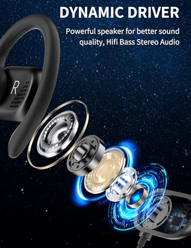 3.5mm Wired Earbuds Open Ear Headphones 5FT Earphone for PC with Mic Black