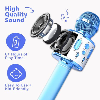Move2Play, Kids Karaoke Microphone | Includes Pre-Loaded Songs & Bluetooth | Kids Birthday Party Gift | Toy for All Ages 2, 3, 4, 5, 6+ Year Old Girls, Boys & Toddlers - color: Blue