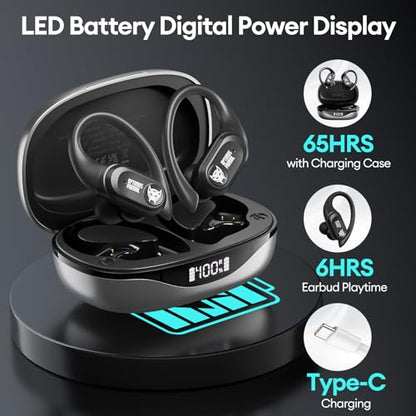 Transformers Earbuds T26 Pro, Bluetooth 5.4 Wireless Gaming Earbuds with Mic, Over Ear Earbuds with Earhooks, 65H Playtime, Deep Bass, IPX5 Waterproof (Scourge Black) - color: Scourge - Black