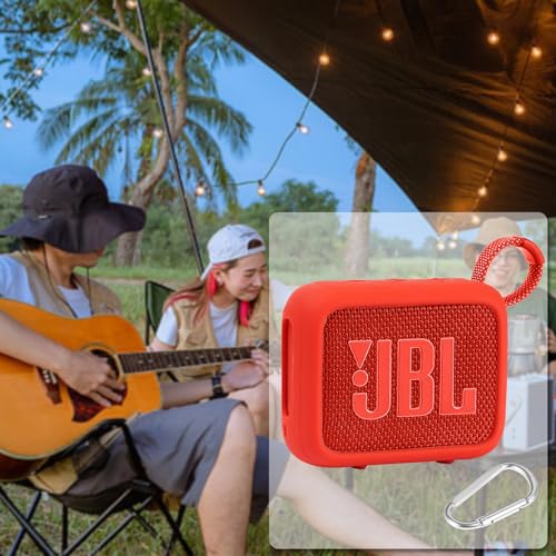 for JBL Go 4 Waterproof Bluetooth Speaker Silicone Cover, Red | Snug Fit, Portable Carabiner Clip, Shock Absorption, Drop Protection, Travel Lightweight Design, Protective Skin Case - color: Red Case