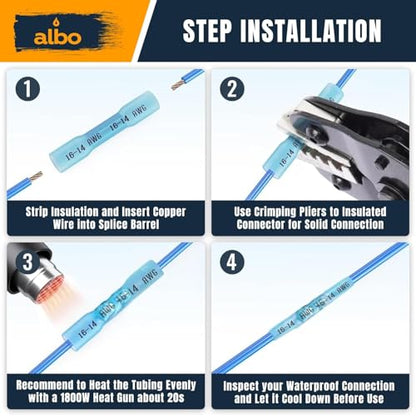 ALBO 400 Pcs Heat Shrink Butt Connectors for 26-10 AWG Electrical Wire | Strong Crimped Splices, Heat-Activated Seal Helps Block Moisture and Prevent Wire Pullout - color: Butt 400Pcs Set 26-10 AWG
