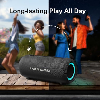 Passau Portable Bluetooth Speakers Loud 40W Peak Stereo Sound, Passive Radiators-Deep Bass, All Day Playtime, Adjustable Strap, BT5.3, IPX5 Wireless Speaker RGB Lights for Indoor Outdoor | TWS, RGB Light, Passive Radiator, Adjustable Strap, BT5.3 Recharge