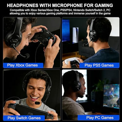 Wired Gaming Headset with Mic for PS5/PS4/Xbox/Switch/PC/Laptop/Tablet/Phone, Over-Ear Headphones with USB-A/C & 3.5mm Jacks/360° Rotating Microphone/In-line Control for Home Office Business Work - style: Double Ear - Flexible Mic