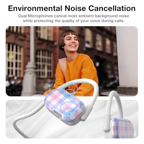 Purity Air Open Ear Headphones - True Air Conduction Wireless Bluetooth Open Ear Earbuds with Dual Mic for iPhone/Android - Secured Long Wearing Comfort, Sports Sweat Resistant (Pastel Plaid) - color: Pastel Plaid