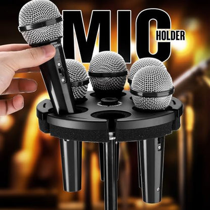 Facmogu Multi Microphone Holder, Aluminum Multi Mic Holder Holds Up to 6 Mics for Organizer & Display, Wired and Wireless Mic Holder w/ 3/8"-16 Threaded Adapter for Stand (Holder Only)