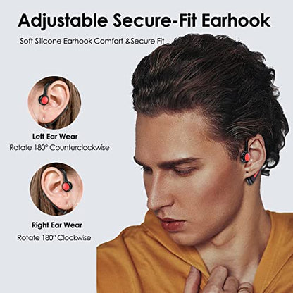 Open Ear Headphones Bluetooth Single Bone Conduction Wireless Earbuds with Earhooks Microphone Earphones Waterproof Long Battery Life Earpiece for Workout Sports Running Android iOS Non Ear Plug Red - color: Red