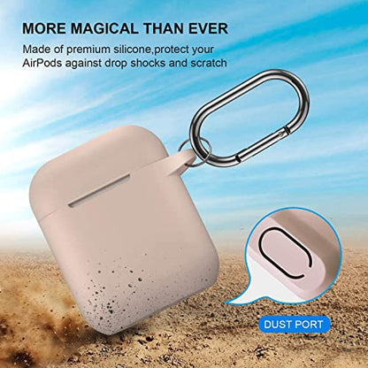 Compatible with AirPods Case Cover, Full Protective Silicone Skin Dust-Proof Designed for Apple AirPods 1st 2nd Generation with Keychain, Front LED Visible, Tan/Milk Tea - color: C-Milk Tea
