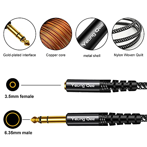 6.35mm to 3.5mm Headphones Adapter cable 20 ft,Yeung Qee TRS 1/4" Male to 1/8" Female Stereo Audio Cable Compatible for Amplifiers, Guitar Amp, Piano, Home Theater Devices, or Mixing Console (20FT/6M) - size: 20 FT