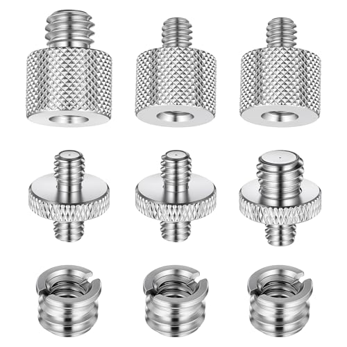 Tripod Adapter Set, 1/4 to 3/8 & 3/8 to 1/4 Camera Screw Adapter, Aluminum Alloy Thread Converter Male Female, Mounting Screws Kit for Tripod Monopod Light Stand Microphone (Silver)