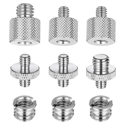 Tripod Adapter Set, 1/4 to 3/8 & 3/8 to 1/4 Camera Screw Adapter, Aluminum Alloy Thread Converter Male Female, Mounting Screws Kit for Tripod Monopod Light Stand Microphone (Silver)