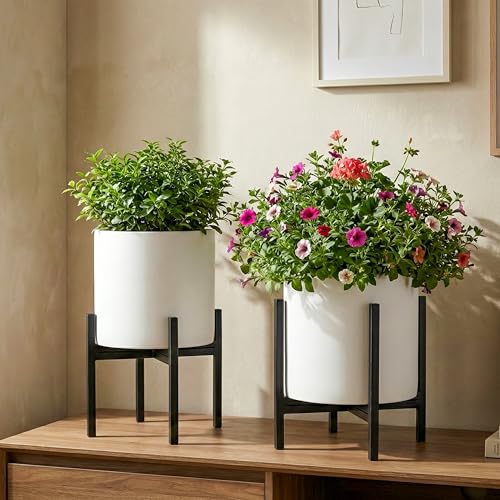 FaithLand Mid Century Plant Stand Indoor Outdoor (EXCLUDING 8" Plant Pot), Metal Planter Stand, Potted Plant Holder, Black, Hold Up to 8 Inch Planter - Upgraded Design - size: 8 inch