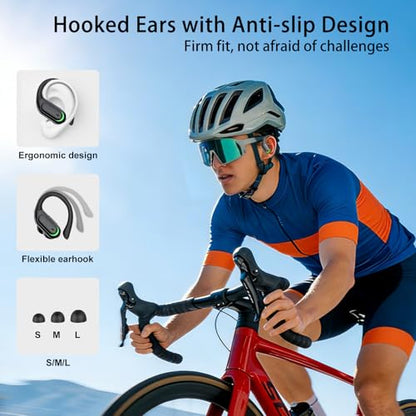 Wireless Earbuds, Sports Bluetooth 5.4 Headphones, Digital Display, Bass Sound 60Hrs Playtime, Over-Ear Hook with Mic, Fast Charging Digital Display IPX7 Waterproof Earphones for Running/Sports