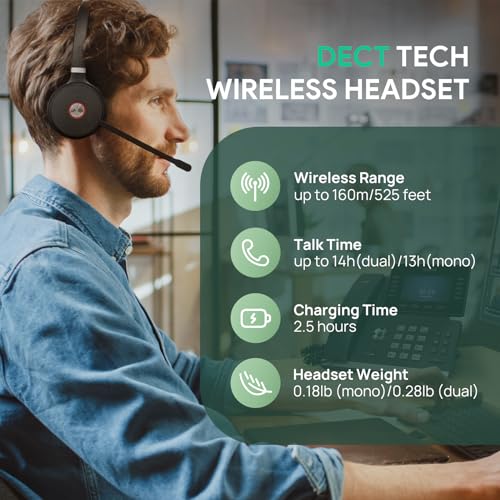 Yealink WH62 Mono Wireless DECT Headset for IP Phone & PC, Teams Certified | 525 ft Long Range Work Headphone with Dual Noise Canceling Microphones, Quick Mute & Call Control, 13H Talk Time, Busylight, - style: WH62 Mono Teams